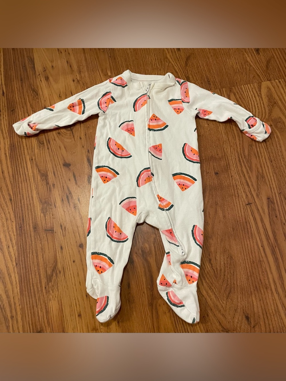 Old Navy Cream Footed One-Piece with Pink & Green Watermelon Print